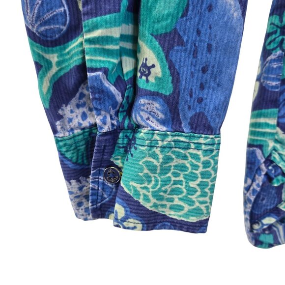 Talbots Fish Print Half Button Textured Popover Blouse Size Large - Picture 5 of 6